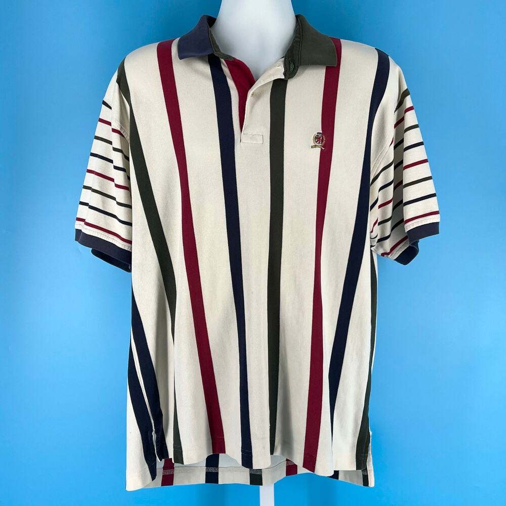 90s Tommy Hilfiger vertical striped polo shirt 1990s vintage